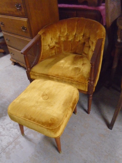 Vintage Caneside Barell Back Upholstered Chair
