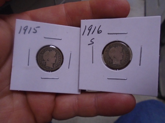 1915 and 1916 S-Mint Barber Dimes