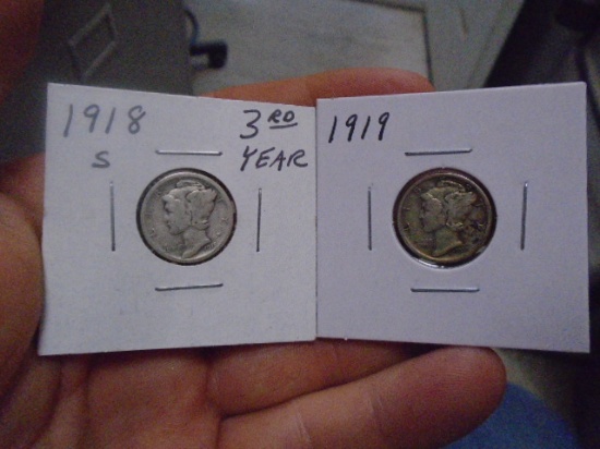 1918 S-Mint and 1919 Mercury Dimes