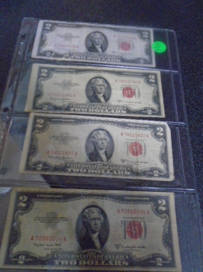 Group of (4) 1953 2 Dollar Red Seal Notes