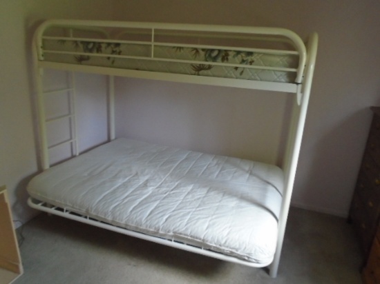 White Metal Futon Bunk Bed Complete w/Mattresses