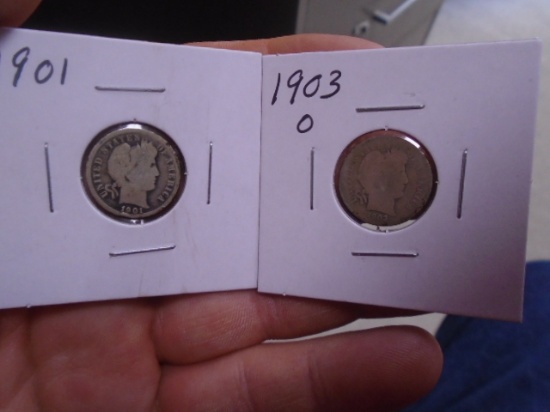 1901 and 1903 O-Mint Barber Dimes