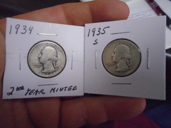 1934 and 1935 S-Mint Washington Quarters