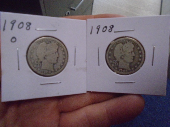 1908 O-Mint and 1908 Barber Quarters