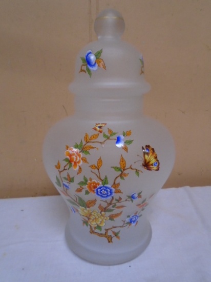 Beautiful Handpainted Satin Glass Cover Jar
