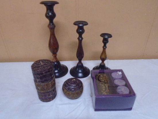 3 Pc. Candle Holdr Set and Brand New Candles