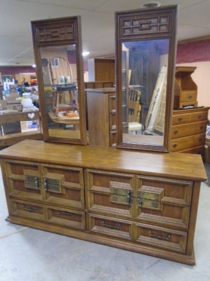 6 Drawer Solid Wood Dresser w/Double Mirrors