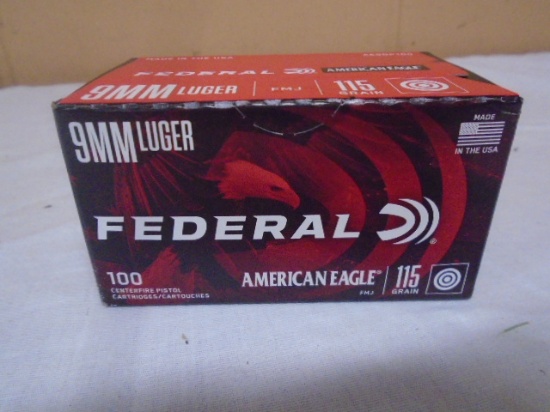 100 Round Box of Federal American Eagle 9mm Luger