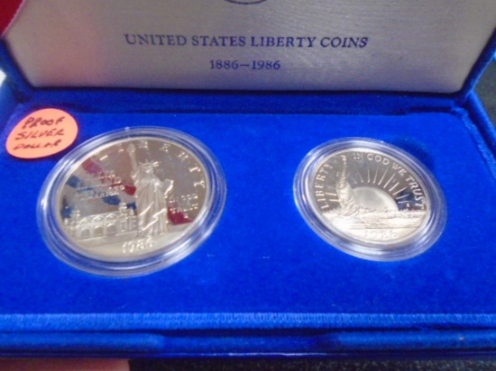 1986 Silver Ellis Island Proof Silver Dollar and Half Dollar Set