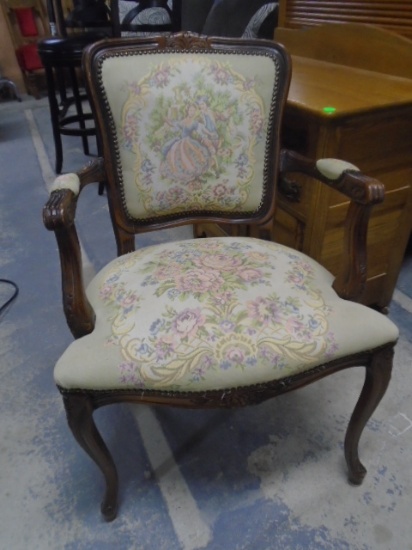 Antique Needle Point Upholstered Arm Chair