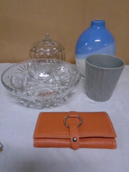 Glass & Pottery Décor Group w/ Brand New Ladies Wallet