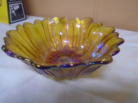 Vintage Indiana Glass Amber Carnival Floral Bowl