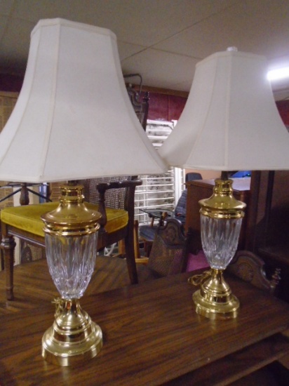 2 Beautiful Matching Lead Crystal Table Lamps