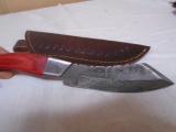 Custom Made Damascus Blade Knife w/ Leather Sheave