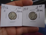 1916 S-Mint and 1917 Mercury Dimes