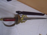 Large Brass Hilt Sword w/ Leather Sheave