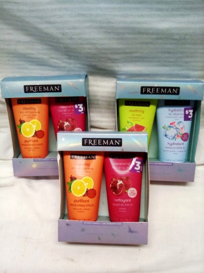 Qty. 3 Freeman Twin Pack Gel Masks and Cleansing Masks
