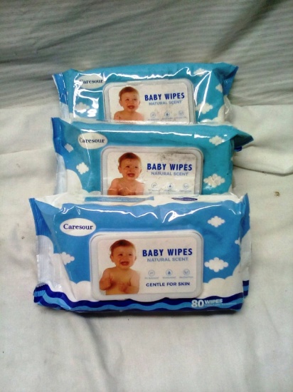 Qty. 3 Packs of 80 Each Caresour Natural Scent Baby Wipes