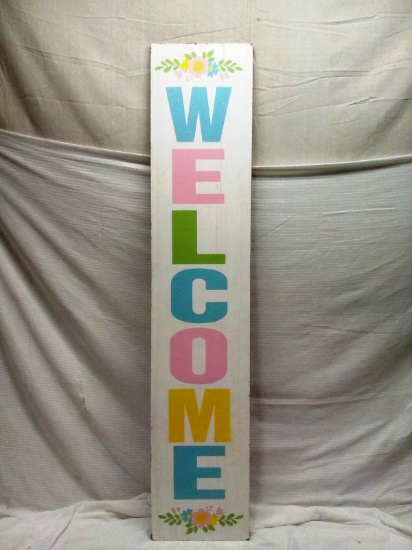 48"x10" Wooden 2 sided Welcome and Happy Easter Painted Sign