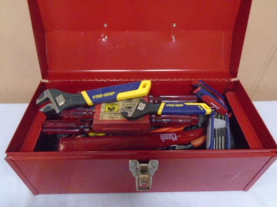 Metal Hand Carry Toolbox Filled w/Hand Tools