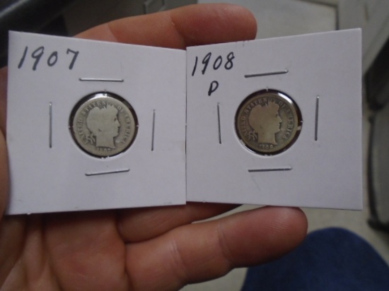 1907 and 1908 D-Mint Barber Dimes