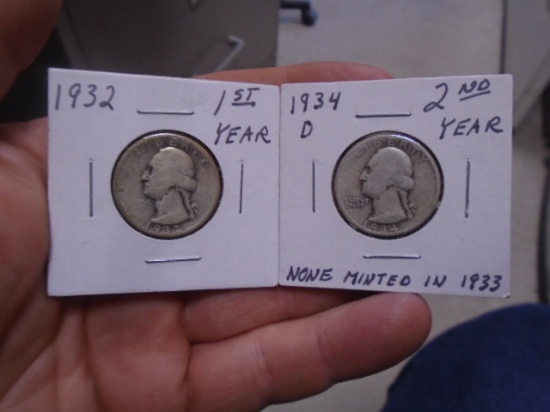 1932 and 1934 D-Mint Silver Washington Quarters