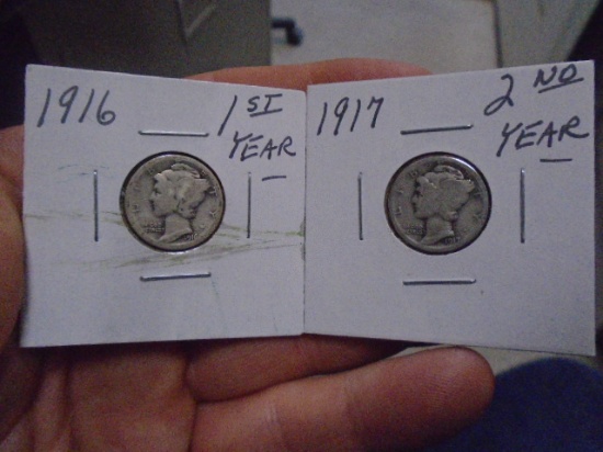1916 and 1917 Mercury Dimes