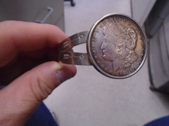 1921 Morgan Silver Dollar Mounted in Cuff Bracelet
