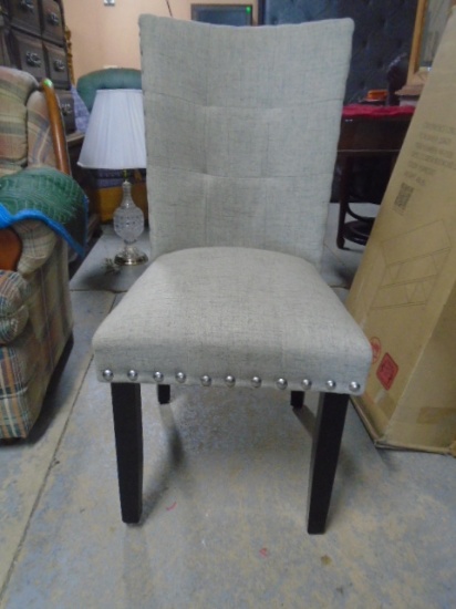 Gray Upholstered Side Accent Chair w/ Nail Head Trim