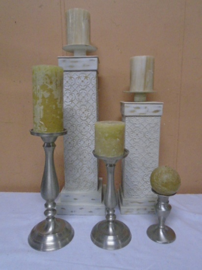 (2) Sets of Pillar Candle Holders w/New Candles