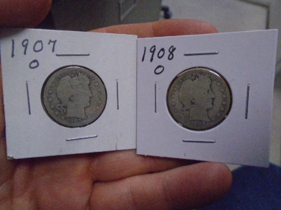 1907 O-Mint and 1908 O-Mint Barber Quarters