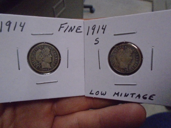 1914 S-Mint and 1914 Barber Dimes