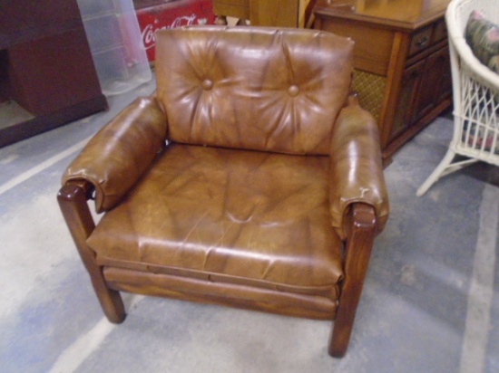 Vintage Retro Vinyl Upholstered Wood Chair