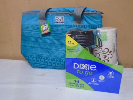 Out Doors by Design 16 Can Cooler Bag & 14 Dixies To Go 12oz Cups w/ Lids