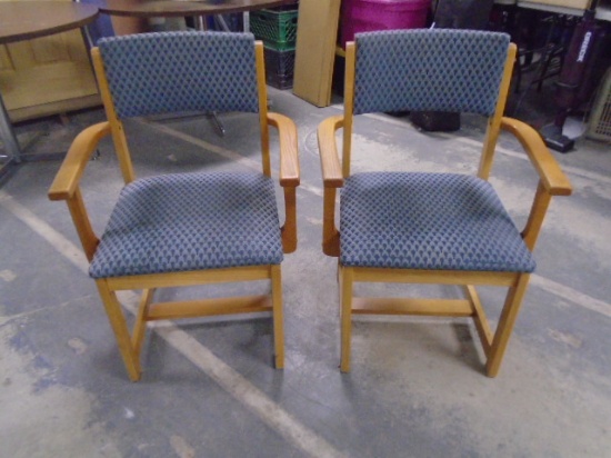 2 Matching Solid Wood Upholstered Arm Chairs