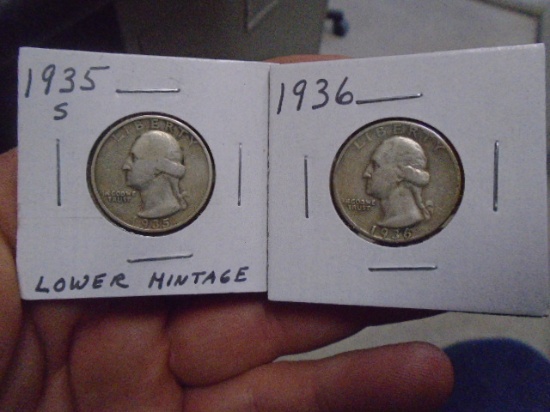 1935 S-Mint and 1936 Washington Quarters