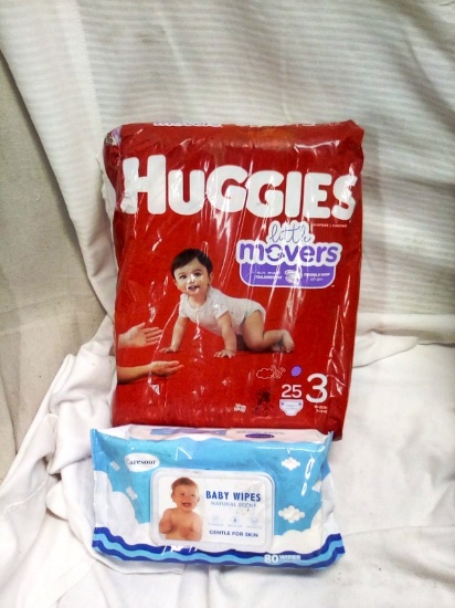 Huggies Little Movers size 3 diapers & Baby Wipes