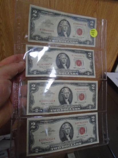 Group of (4) 1963 2 Dollar Red Seal Notes