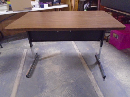 Adjustable Height Metal Base Wood Table