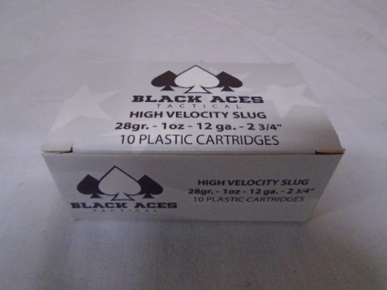 10 Round Box of Black Aces Tactical High Velocity Slug 12ga Shotgun Shells