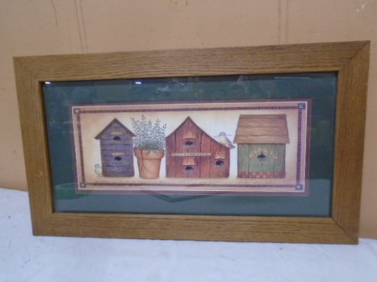 Beautiful "Home Sweet Home" Oak Framed Birdhouse Print
