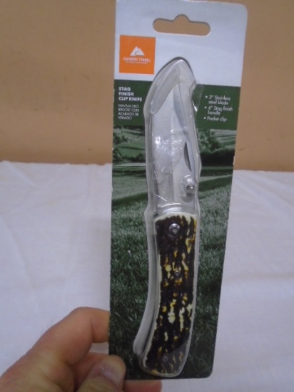Ozark Trail3" Stainless Steel Blade Stag Finish Handle Pocket Knife