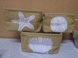 3pc Set of Burlap Storage Basket w/ Sea Shells