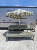 Wooden Outdoor Patio Table w/ Bench & Umbrella