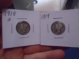 1918 S Mint & 1919 Mercury Dimes