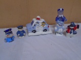 6pc Group of Policeman Snowman Figurines