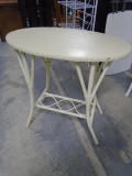 Vintage Painted Oval Wood Top Wicker Side Table