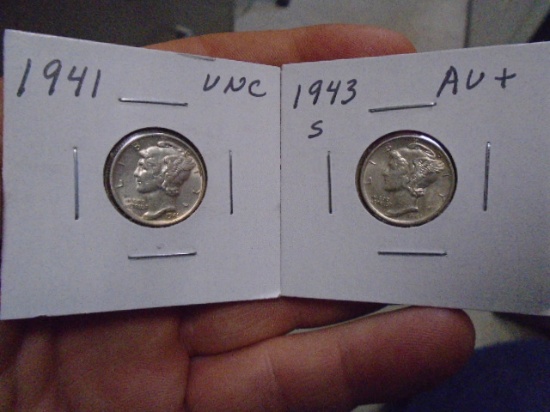 1941 & 1943 S Mint Mercury Dimes
