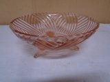 Vintage Anchor Hocking Pink Depression Swirl Glass 3 Footed Bowl
