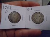 1909 D Mint & 1912 Barber Quarters